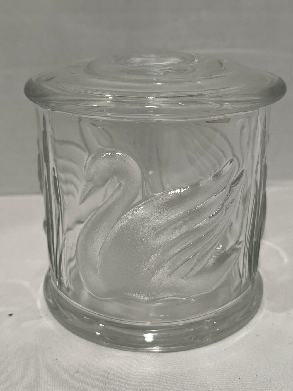 Teleflora Gloria Vanderbilt Swan Glass Jar Lid Made France 4" Vintage